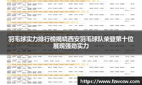 羽毛球实力排行榜揭晓西安羽毛球队荣登第十位展现强劲实力